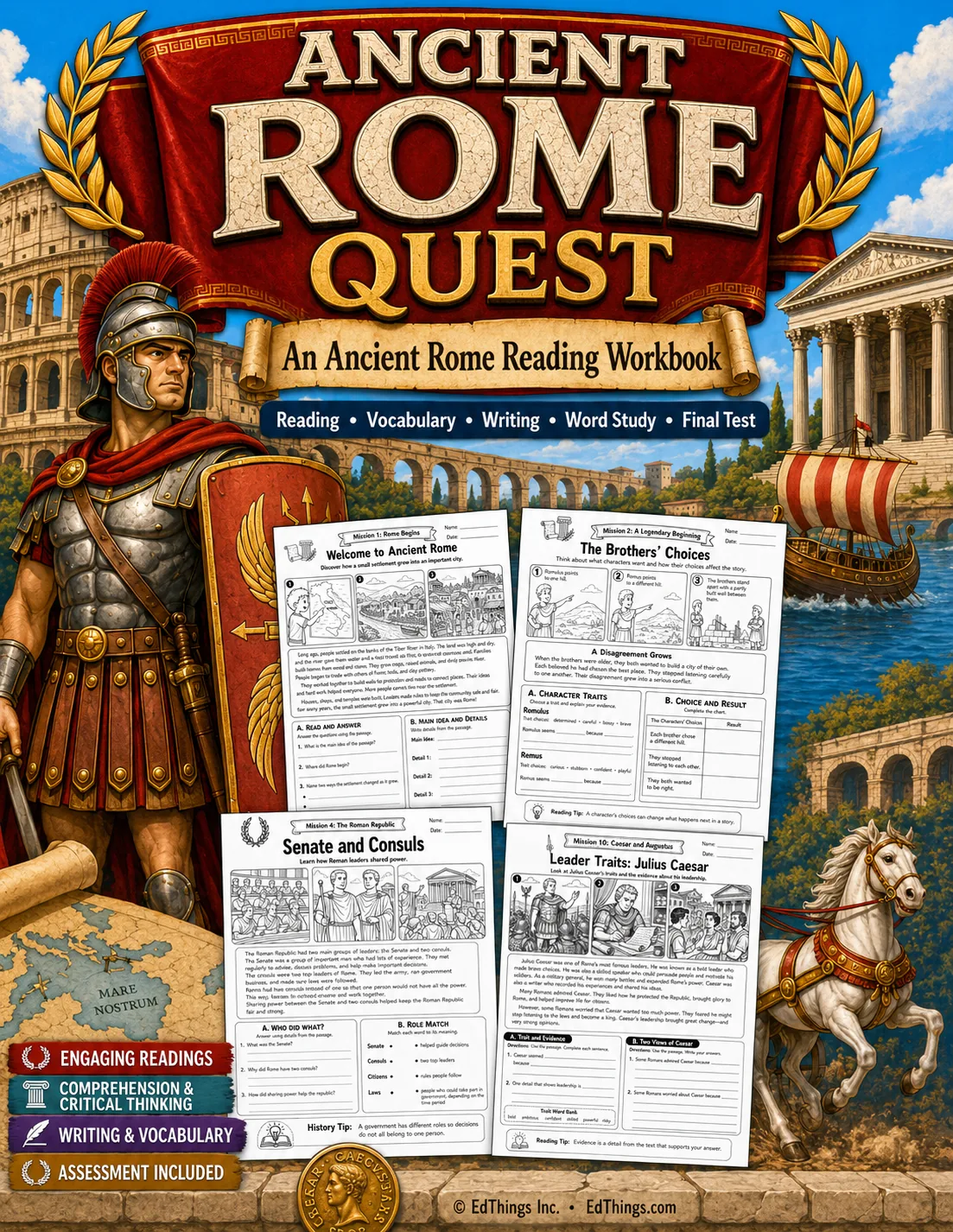 Ancient Rome Reading Comprehension Workbook Worksheets Test Answer Key cover image from EdThings