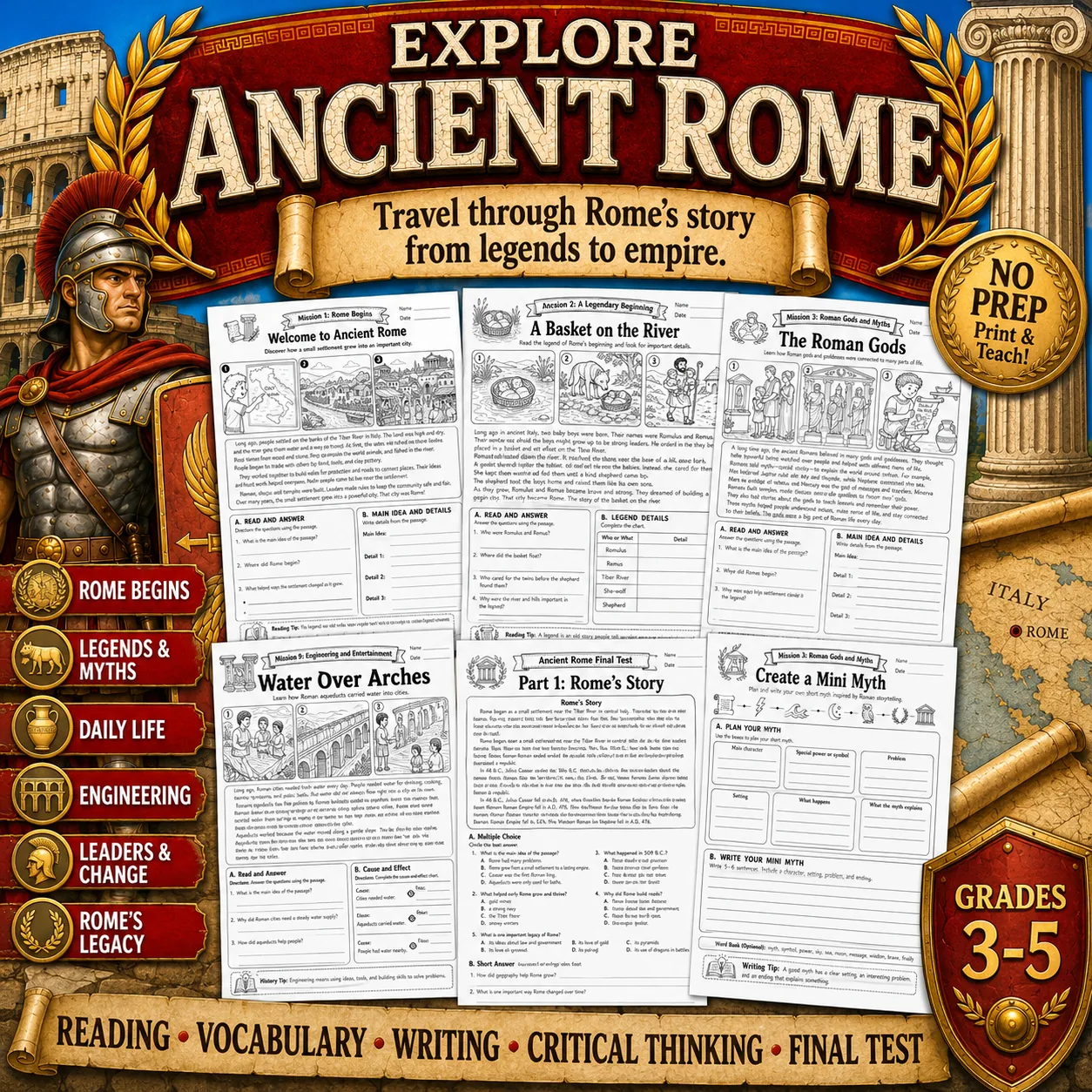 Ancient Rome Reading Comprehension Workbook Worksheets Test Answer Key preview image from EdThings