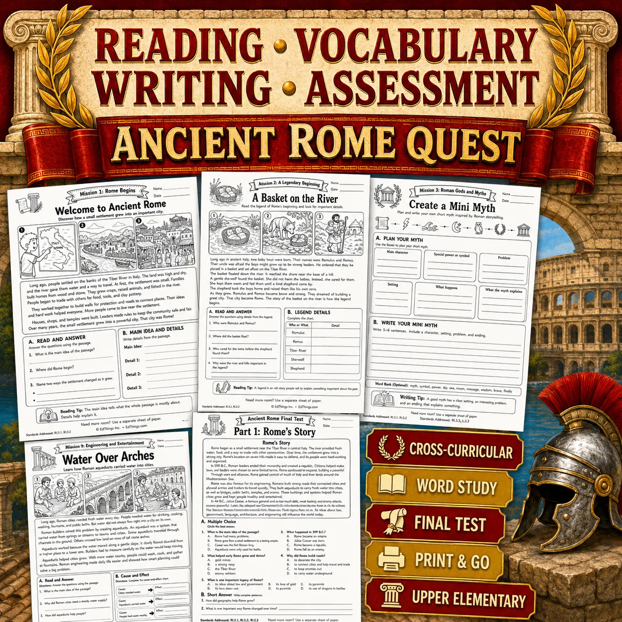 Ancient Rome Reading Comprehension Workbook Worksheets Test Answer Key preview image from EdThings