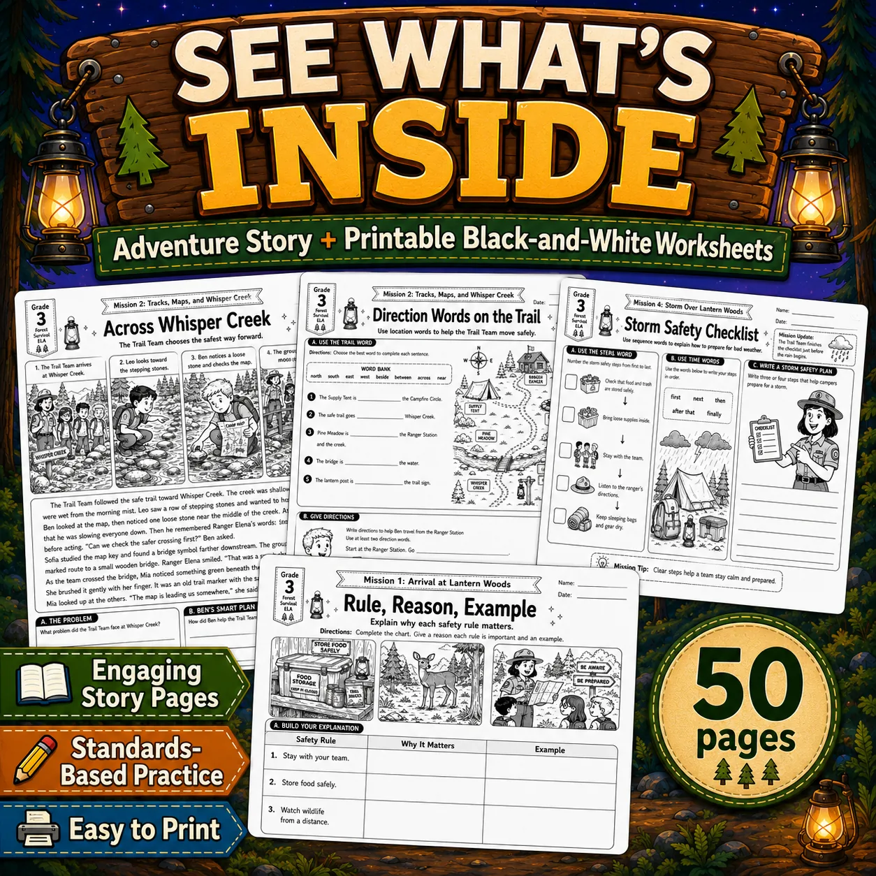 Forest Survival Missions Lantern Woods Grade 3 ELA Worksheets preview image from EdThings