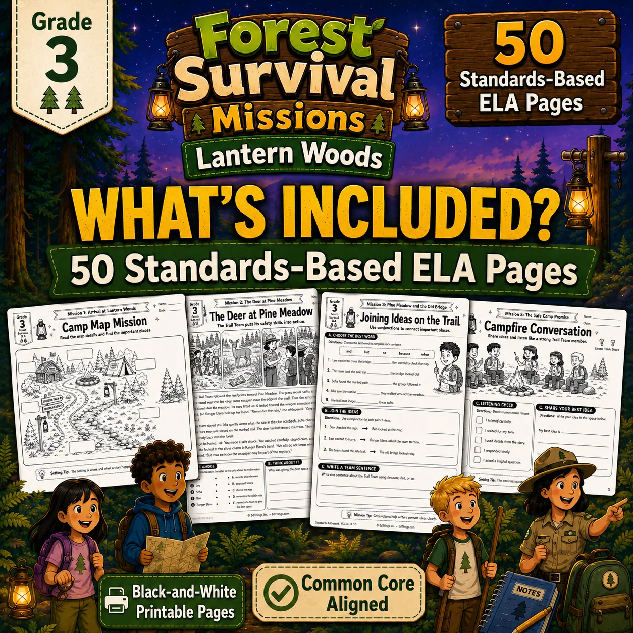 Forest Survival Missions Lantern Woods Grade 3 ELA Worksheets preview image from EdThings