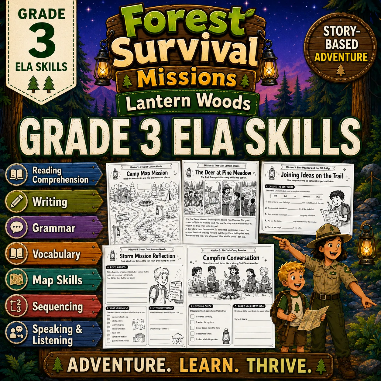 Forest Survival Missions Lantern Woods Grade 3 ELA Worksheets preview image from EdThings