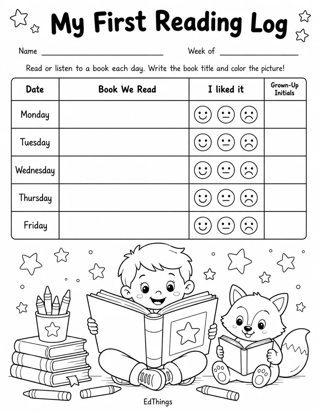 Free Reading Logs for K5 Printable Weekly Reading Trackers preview image from EdThings