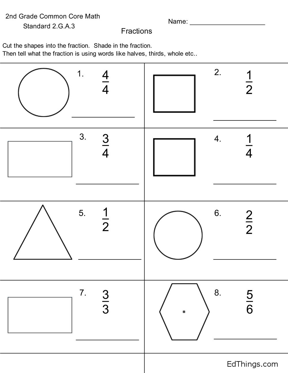 Free Worksheet Learn to Divide Shapes into Equal Parts