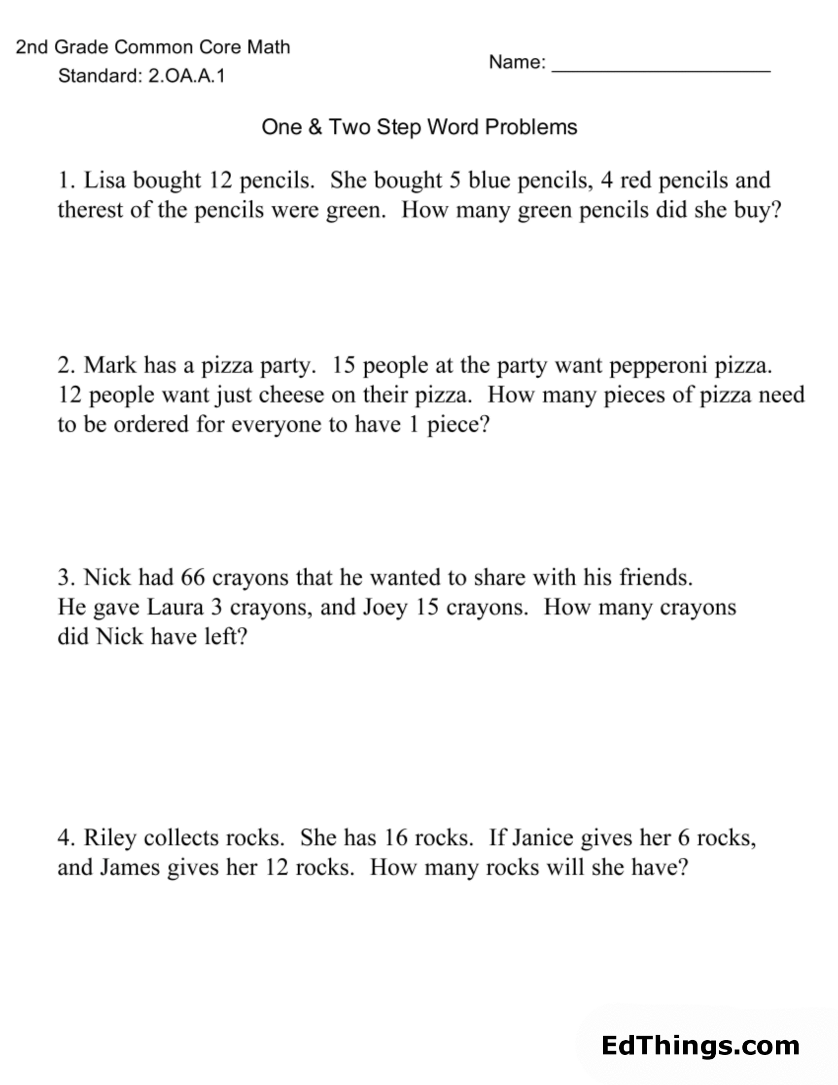 One and Two Step Word Problems