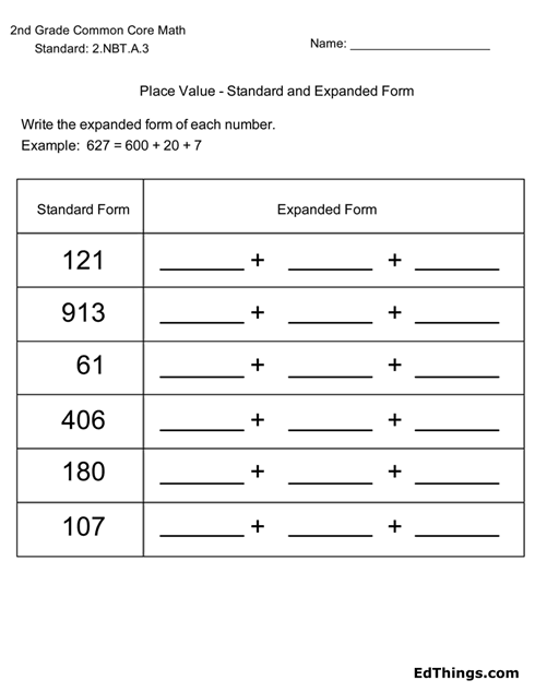 The Expanded Form of Number Worksheet