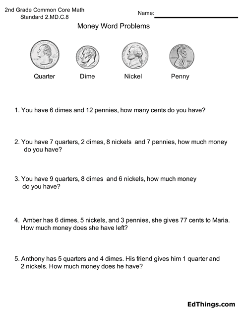 Money Word Problems Worksheet 2