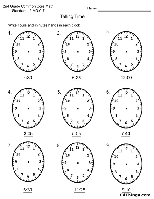 Telling Time Write in the Hands Worksheet #4