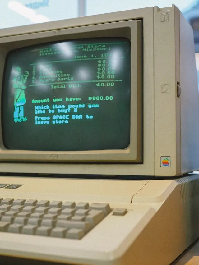 Old Computer with Oregon Trail on the Screen