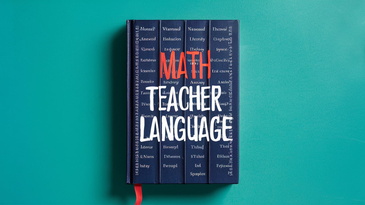 Book titled 'Math Teacher Language' on a teal background.